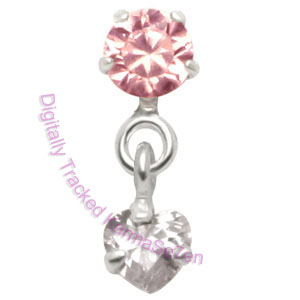 Jewel & Heart - Pink-Crystal - Tragus Dangling Ear Stud